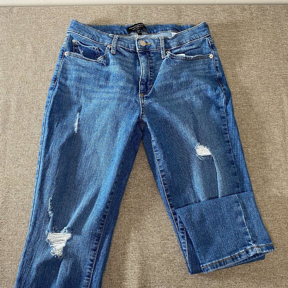 Banana Republic PETITE Curvy Girlfriend Denim Jeans Women's 6P Blue Distressed - Picture 3 of 14